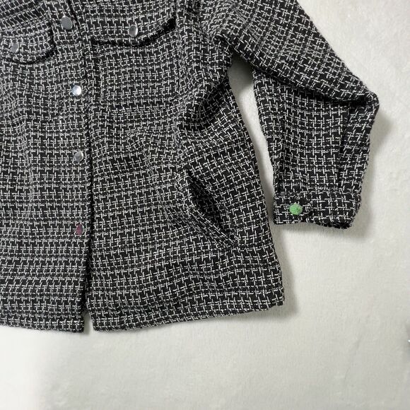 Stoosh Tweed Snap Front Jacket Womens Sz L Black White Check Plaid - Picture 6 of 10